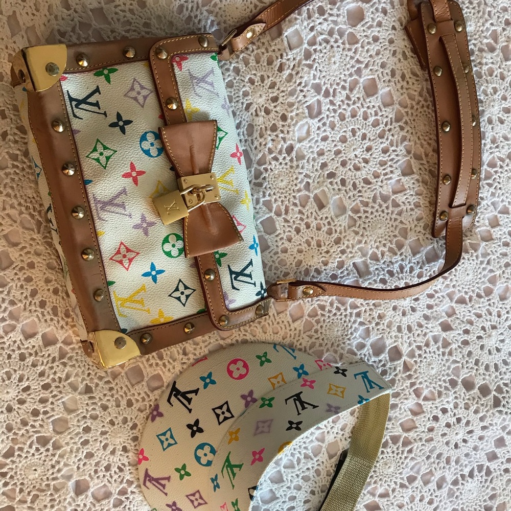 Louis Vuitton multicolor white bag and hat
